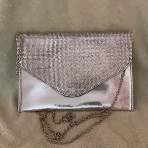 Clutch bag, silver with rhinestones.